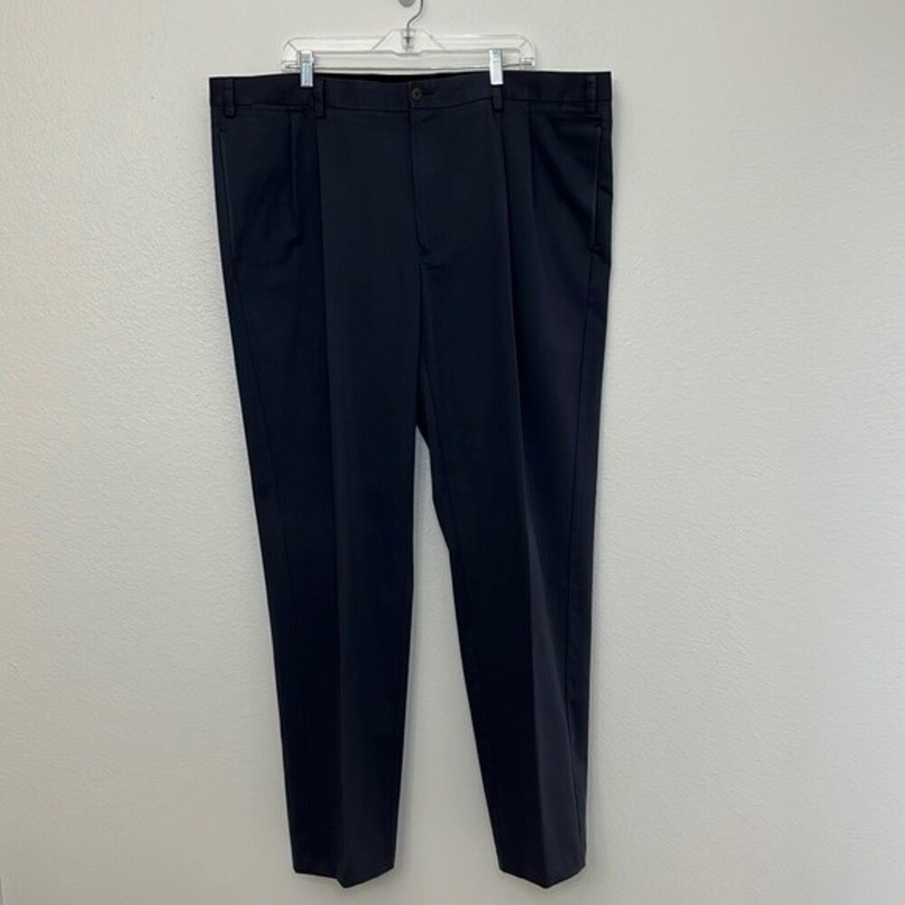 Orvis Poplin Pleated Pants Mens 46x34 Blue Chino Pant Big & Tall
